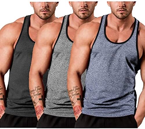 COOFANDY erkek 3 Paket spor kolsuz tişört Tops Y-Geri Egzersiz Kas Tee Kolsuz Spor Vücut Geliştirme T Shirt