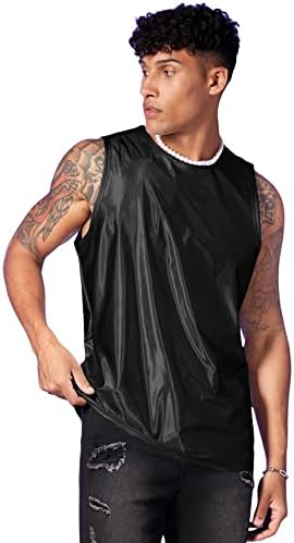 WDİRARA erkek Metalik Tank Top T Shirt Kolsuz Yuvarlak Boyun Kulübü Parti Üst