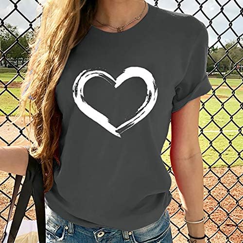 Kadınlar Aşk Kalp Grafik Tees Gömlek Kısa Kollu Üstleri Tişörtleri Düzenli Fit Tunik Bluz Sevimli Komik Hediye Elbise