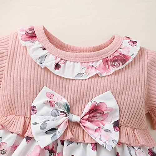 KAGAYD Bebek Kız Parti Elbise Toddler Kız Kısa Kollu Nervürlü Çiçek Baskılar Elbise Prenses Elbiseler Bantlar Seti