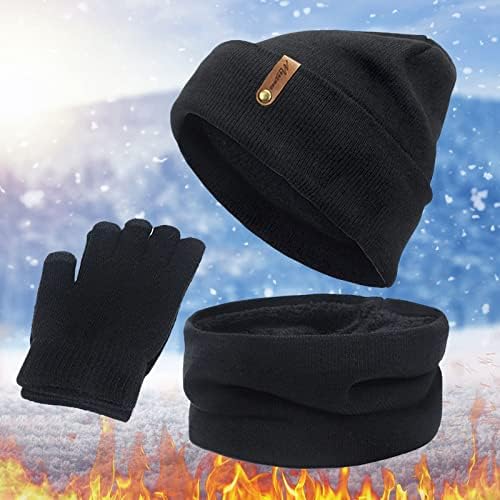 3 Paket Kış Sıcak Bere Şapka Eşarp Eldiven Setleri Kadın Erkek Hımbıl Kayak Bisiklet örgü bere Dokunmatik Ekran Eşarp