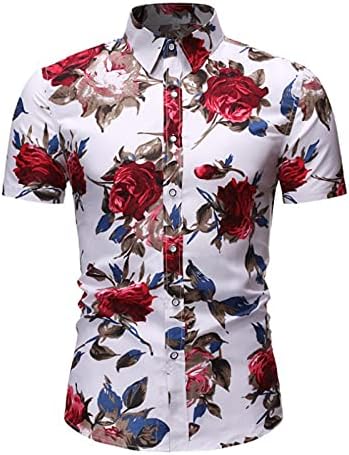 Erkek Slim fit Baskılı Gömlek Plaj Hawaiian Düğmeli Elbise Tee Gömlek Kısa Kollu Çiçek Üstleri Erkekler için