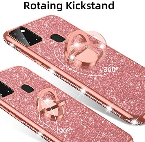 Samsung Galaxy A21S Durumda, Glitter Lüks Sevimli Silikon TPU telefon kılıfı Kickstand ile Kadınlar Kızlar için, Bling