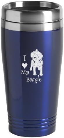 Sutter's Mill Spesiyaliteleri 16 Onsluk Paslanmaz Seyahat Kupası-Beagle'ımı Seviyorum-Mavi