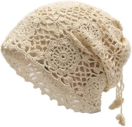 ZLYC Kadınlar Pamuk Tığ Hımbıl Bere Şapka El Yapımı Örgü Kesme Yaz Çiçek Kafatası Kap
