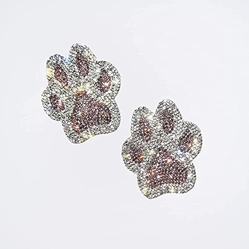 2 Parça Gümüş ve Pembe Bling Kedi Pençe Araba Kamyon Çıkartmaları, Sparkly Kristal Rhinestone Su Geçirmez Köpek Kedi