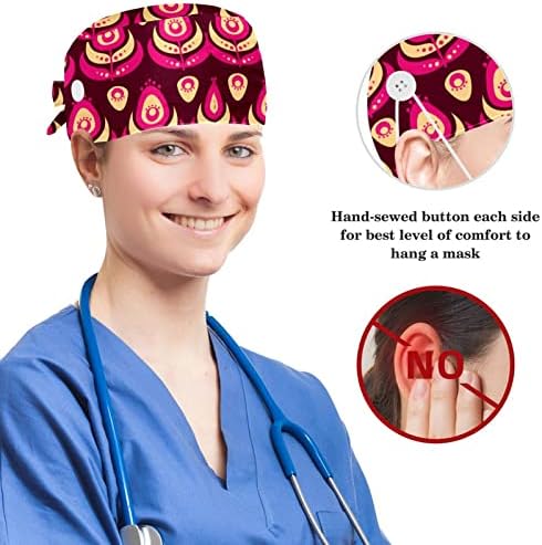 yoyoAmoy Estetik Egzotik Tavuskuşu Desen kadın Çalışma Kapaklar Düğmeler Ve Ter Bandı, Ayarlanabilir Cerrahi Kapak