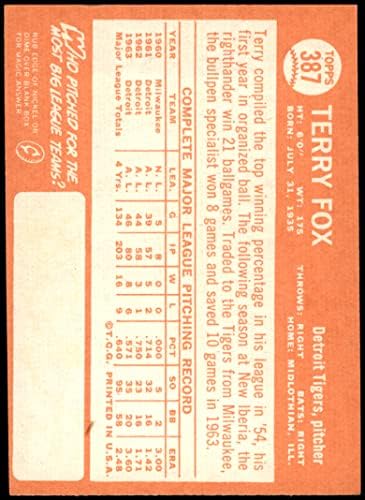 1964 Topps 387 Terry Fox Detroit Kaplanları (Beyzbol Kartı) ESKİ Kaplanlar