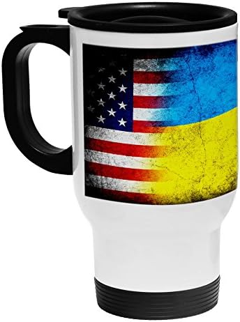 ExpressİtBest Beyaz Paslanmaz Çelik Kahve / Seyahat Kupası - Ukrayna Bayrağı (Ukrayna) - Rustik / ABD