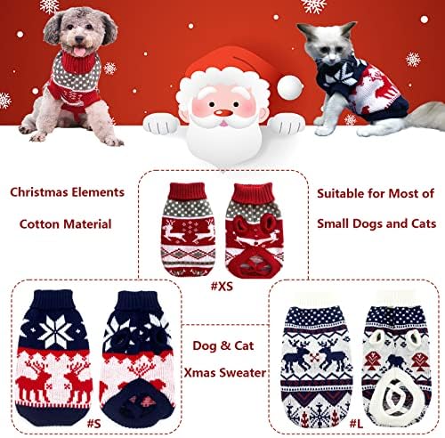 CooShou 3 Pcs Noel Köpek Kazak Kostüm Noel Kedi Triko Giyim Lacivert Beyaz ve Noel Kırmızı Kazak Ren Geyikleri ile