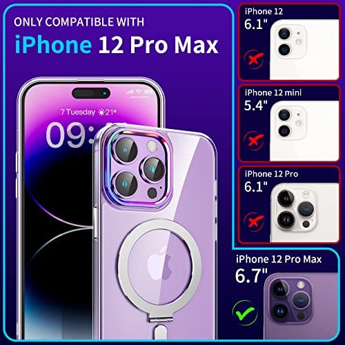 nıufoey Manyetik Şeffaf Kılıf iPhone 12 Pro Max Kickstand, [Mag Safe ile Uyumlu] [Mat Tampon ve Sert Arka] [Gösterişli