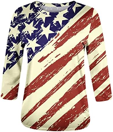 ZEFOTİM 4th Temmuz Gömlek Kadın 2023 3/4 Kollu O Boyun Rahat Yaz Moda Amerikan Bayrağı Bluzlar Tops