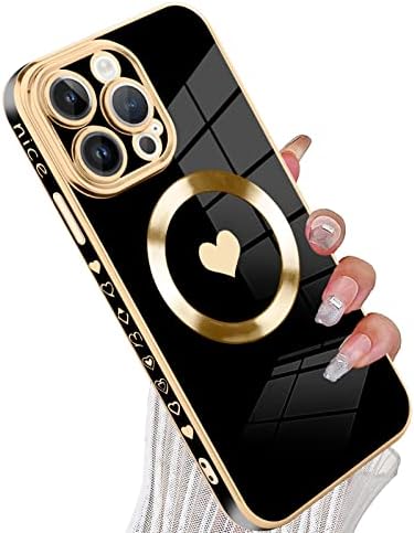 tharlet iPhone 14 Pro Max Kılıf için Tasarlandı Sevimli Aşk Lüks Kaplama Kenar Tampon Kılıfı [Magsafe ile Uyumlu],