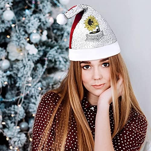 Ayçiçeği Fonograf Komik Noel Şapka Pullu Noel Baba Şapkaları Erkekler Kadınlar için Noel Tatil Parti Süslemeleri