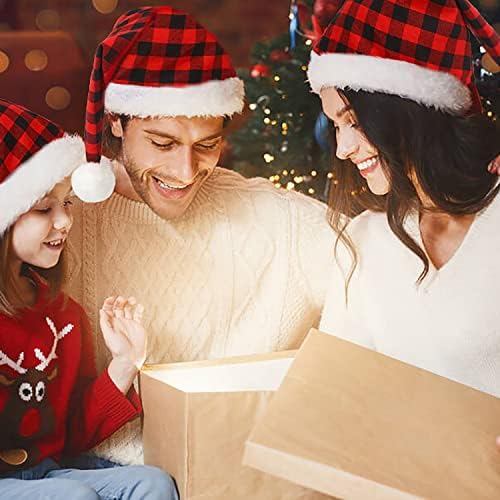 DERAYEE 6 Paketi Noel Santa Şapka Yetişkinler için, kırmızı Siyah Buffalo Ekose Şapka Kısa Peluş Rahat Şapka için