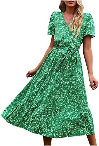 Bayan yaz elbisesi Rahat Ditsy Çiçek Kravat Bel Bohemian Maxi Elbiseler Kısa Kollu Gevşek Dökümlü Salıncak Güneş Elbise