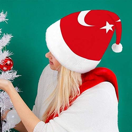 Noel Noel Baba Şapkası, Yetişkinler için Türkiye Bayrağı Noel Tatil Şapkası, Yeni Yıl Şenlikli Kostüm Tatil Partisi