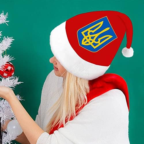 Arması Ukrayna Noel Şapka Noel Baba Şapkaları Kısa Peluş Beyaz Manşetleri Erkekler Kadınlar için Noel Tatil Parti