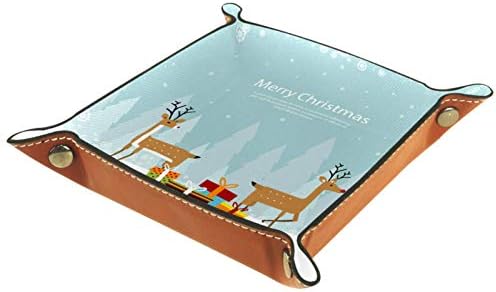 Lyetny Geyik Merry Christmas Organizatör Tepsi saklama kutusu Başucu Caddy Masaüstü Tepsi Değişim Anahtar Cüzdan bozuk