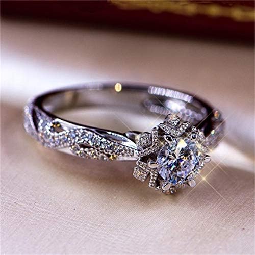 2023 Yeni Güzel Düğün Elmas Vintage Nişan Yüzüğü Bayan Gümüş Band Yüzük Dalgalı Yüzük (Gümüş, 10)