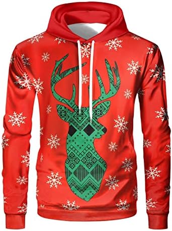 GDJGTA erkek Kış Noel Baskı rahat bol kapüşonlu sweatshirt Peluş