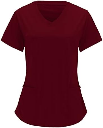 Kadın Hemşirelik Egzersiz T-Shirt Kazak Kazak Gömlek Kısa Kollu Yaz Bahar V Yaka Casual Cepler Bluz