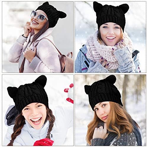 Kedi Kulak Bere şapka Sevimli Kedi Örme Şapka Kış Örgü Kablo Şapka Kadınlar Kızlar için