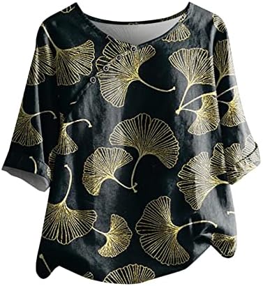 Bayan Yaz Casual Gömlek Moda Çiçek Baskı Düğmesi T Shirt Yuvarlak Boyun Yarım Kollu Bluz Gevşek Fit Tops