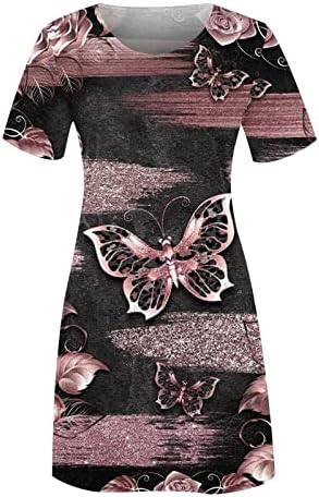 Lmdudan Yaz Elbiseler Kadınlar için Moda Çiçek Baskı Kısa Kollu T Shirt Elbise Gevşek Rahat Dökümlü Tunik Midi Elbise
