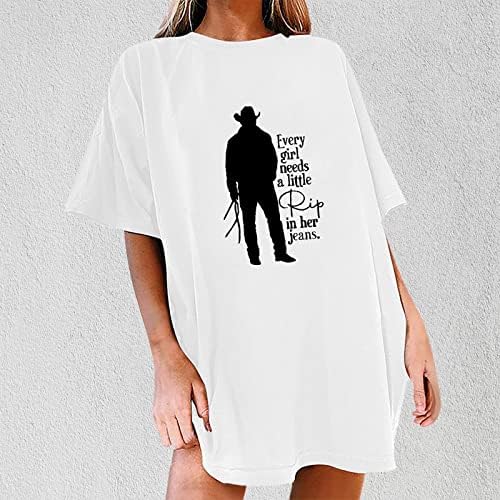 Kadın yaz rahat kısa kollu üstleri komik mektup baskı yuvarlak boyun gevşek T-Shirt bluz