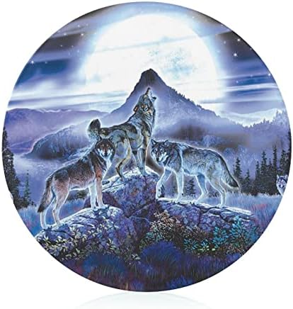 Wolfs Vahşi Hayvan Kesme Tahtaları Yuvarlak Seyahat Temperli Cam Doğrama Mat Çok Amaçlı