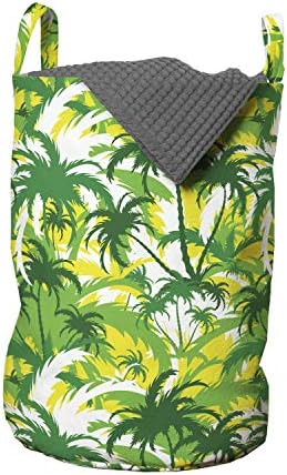 Ambesonne Egzotik Çamaşır Torbası, Çeşitli Yeşil Tonlarda Ferahlatıcı Hawaii Palmiye Ağaçları, Çamaşırhaneler için