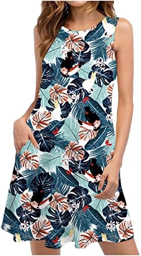 Artı Boyutu Elbise Kadınlar için, kadınlar Çiçek Baskılı Yaz Gevşek Plaj Tshirt Sundress Casual Boho Tank Elbise Cepler