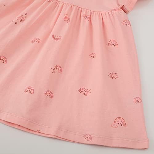 KAGAYD Kız Doğum Günü Elbise kız Yaz Kısa Kollu Katmanlı Salıncak Midi Elbiseler Casual Sundress Gökkuşağı Baskı Elbise