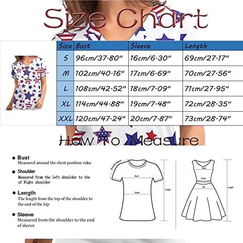 4th Temmuz T-Shirt Kadınlar için Abd Bayrağı Yaz Kısa Kollu V Yaka T-Shirt 2 Cepler Bluz Üst Tatil Rahat İş Giysisi