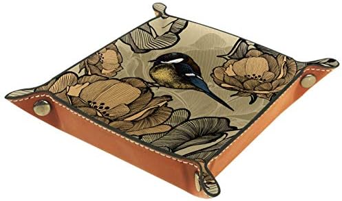 Lyetny Çiçek Baştankara Kuş Vintage Organizatör Tepsi saklama kutusu Başucu Caddy Masaüstü Tepsi Değişim Anahtar Cüzdan