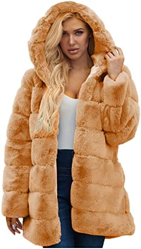 Kadın kapüşonlu ceket Kış Sıcak Faux Kürk Kürklü Uzun Kollu Kapşonlu Açık Ön Peluş Hırka Giyim Ceket