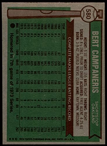 1976 Topps 580 Bert Campaneris Oakland Atletizm (Beyzbol Kartı) ESKİ/MT Atletizm