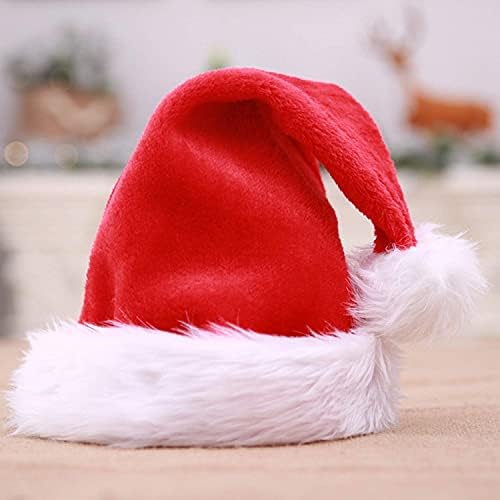 Molycarl Noel Baba Şapkaları Yetişkinler için Kırmızı Kabarık Noel Noel Baba Şapkası Peluş Kenarlı ve Rahat Astarlı