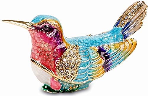 Bejeweled Yakut Boğazlı Açık Mavi Sinek Kuşu Emaye Biblo Kutusu Avusturyalı kristallerle
