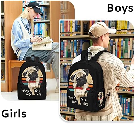 Psxnvıd Köpek Baskı Sırt Çantası Komik Pug Köpek Sırt Çantaları Seyahat Yürüyüş Laptop Sırt Çantası Erkekler Kadınlar