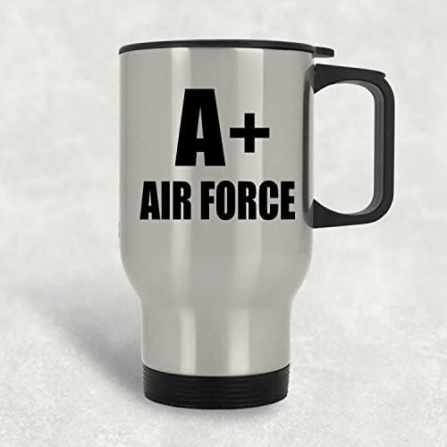 Designsify A + Hava Kuvvetleri, Gümüş Seyahat Kupa 14 oz Paslanmaz Çelik termos kupa, hediyeler için Doğum Günü Yıldönümü