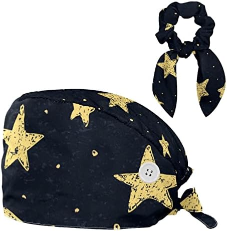 VIOQXI Yıldız Desen Çalışma Kap Düğmesi ve Ter Bandı ile, ayarlanabilir Elastik Bandaj Kravat Geri Şapka Kadınlar