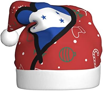 Honduras Bayrağı Kalp Komik Yetişkin Peluş Santa Şapka Noel Şapka Kadınlar ve Erkekler İçin Noel Tatil Şapka