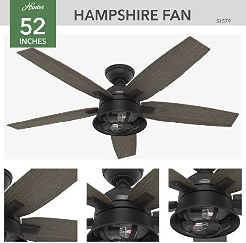 Hunter Fan Company 51579 Hampshire Tavan Vantilatörü, 52, Mat Siyah