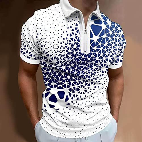 YHAIOGS Gömlek Büyük ve Uzun Boylu Erkek Dijital 3D Baskı Posteri Tatil Plaj Yaka Fermuar Kısa Kollu Gömlek T Shirt